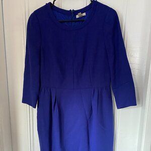 J Crew Long Sleeve Sheath Dress Cerulean/ Royal Blue 100% wool